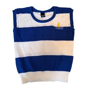 Vintage Catalina Nautical Sweater Vest Sailboat Stripe Preppy Made USA Sz M